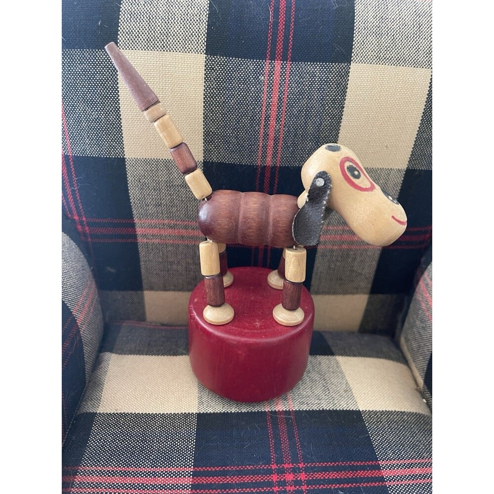 Vintage Wood Push Bottom Toy Dog